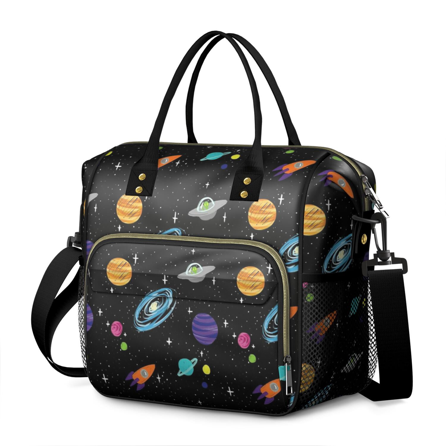 Space Explorer Insulated Lunch Tote – Leakproof Dual Compartment Cooler Bag with Adjustable Strap and Cosmic Patterns for School or Travel