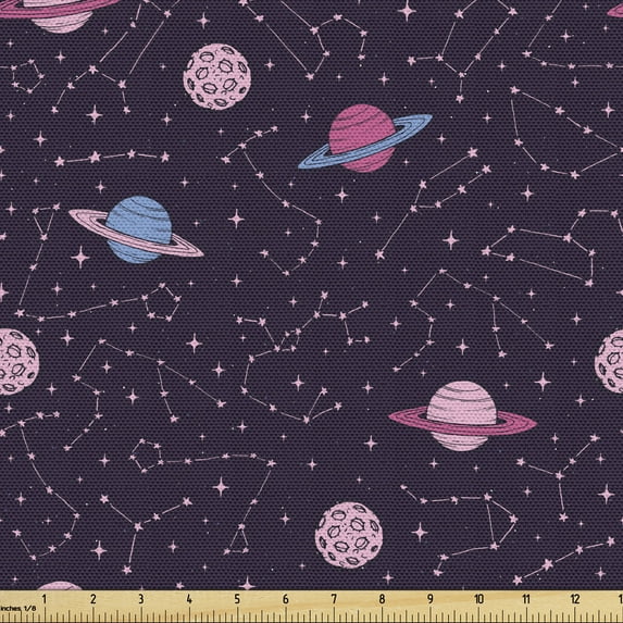 Ambesonne Space Fabric by the Yard Upholstery, Constellations Along Saturn, 2 Yards, Multicolor