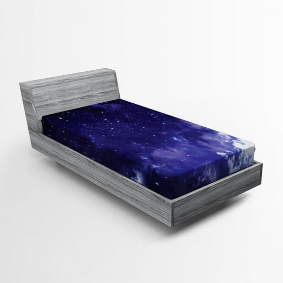 Space Fitted Sheet, Dreamy Night Stars Clouds Comets Ethereal Evening Surreal Calm Scene Picture, Soft Decorative Fabric Bedding, Twin Size, Purple White, by Ambesonne