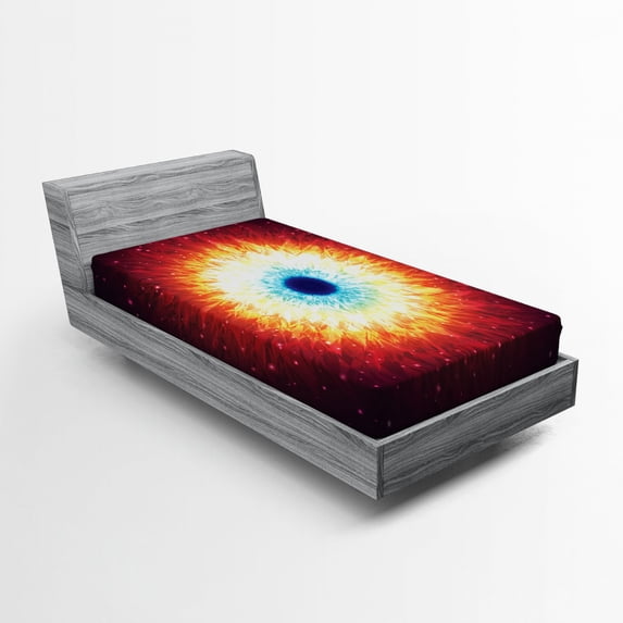 Space Fitted Sheet, Galaxy with Stars and Black Hole Mysterious Celestial Magic Astral Universe View, Soft Decorative Fabric Bedding, Twin XL Size, Orange Blue, by Ambesonne