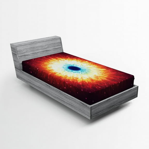 Space Fitted Sheet, Galaxy with Stars and Black Hole Mysterious Celestial Magic Astral Universe View, Soft Decorative Fabric Bedding, Twin XL Size, Orange Blue, by Ambesonne