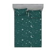 thumbnail image 1 of Space Fitted Sheet & Pillow Sham Set, Astrology Inspired Minimal Moon Stars and Planets Pattern Modern Galaxy Themed, Decorative Printed 3 Piece Bedding Decor, Full, Dark Teal White, by Ambesonne, 1 of 2