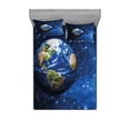 thumbnail image 1 of Space Fitted Sheet & Pillow Sham Set, Outer View of Planet Earth in Solar System with Stars Life on Globe Themed Image, Decorative Printed 6 Piece Bedding Decor Set, Queen, Blue Green, by Ambesonne, 1 of 3