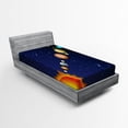 thumbnail image 1 of Space Fitted Sheet, Solar System Sun Uranus Venus Jupiter Mars Pluto Saturn Neptune Image, Soft Decorative Fabric Bedding, Twin Size, Dark Blue Orange, by Ambesonne, 1 of 2