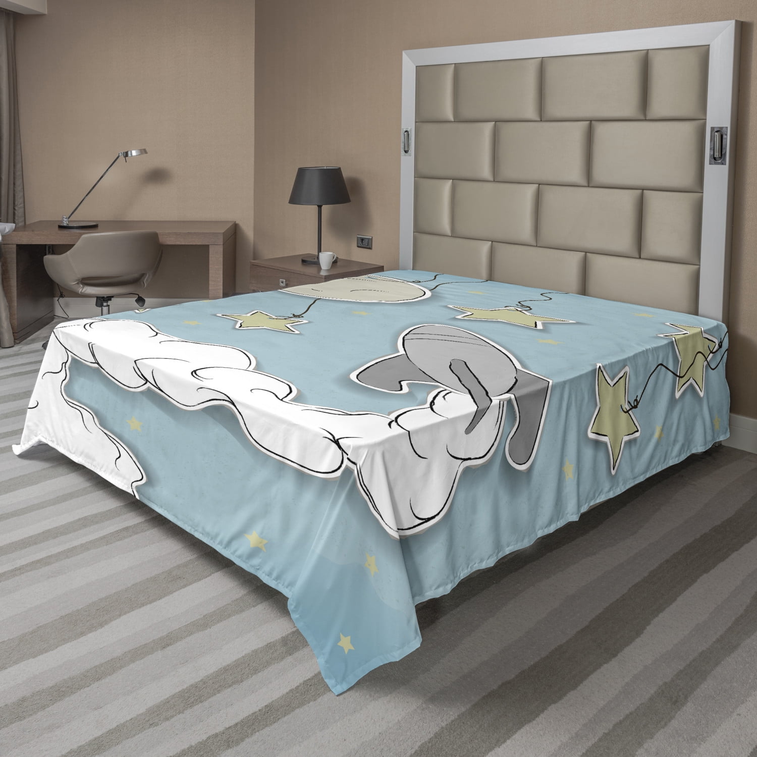 Space Flat Sheet Pastel Colored Nursery Themed Graphic of Moon