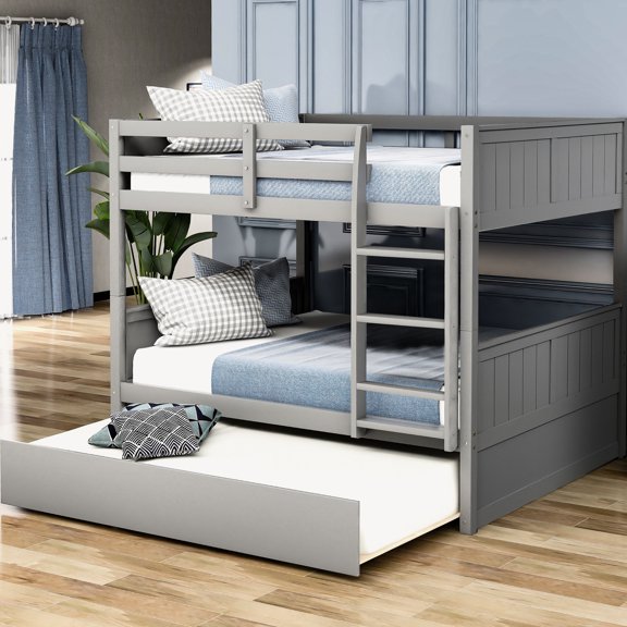 Space Full Over Bunk Bed With Twin Trundle, Gray Version Trundle In - Customized Look For Your Home