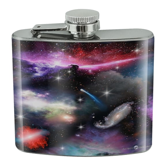 Space Galaxies Nebula Shooting Stars Pattern Stainless Steel 5oz Hip Drink Kidney Flask