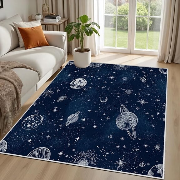 Space Galaxy Area Rugs for Boys Room, Universe Solar System Stars Non-Slip Rug, Educational Learning Soft Washable Carpet for Living Room Kids Bedroom Playroom 1x2ft