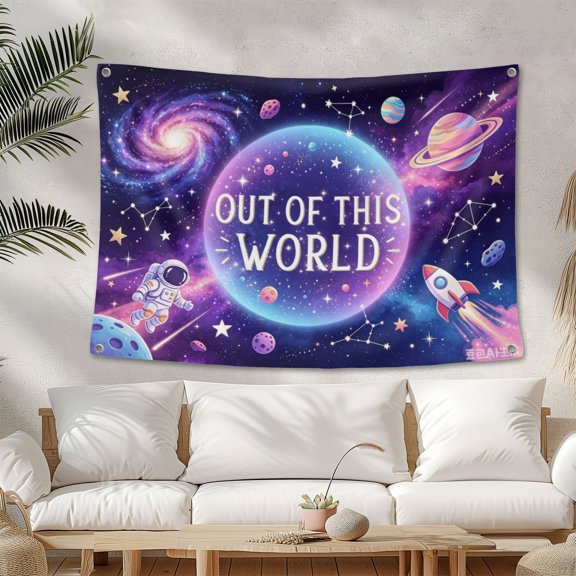 Space Galaxy Backdrop Out Space Galaxy Planets Astronaut Baby Shower Background for Photography Cosmic Starry Universe Theme Newborn Banner 5*7FT