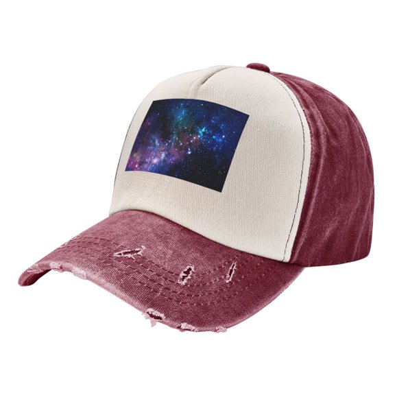 Space Galaxy Baseball Cap Distressed Adjustable Vintage Cotton Denim Hat for Women Men