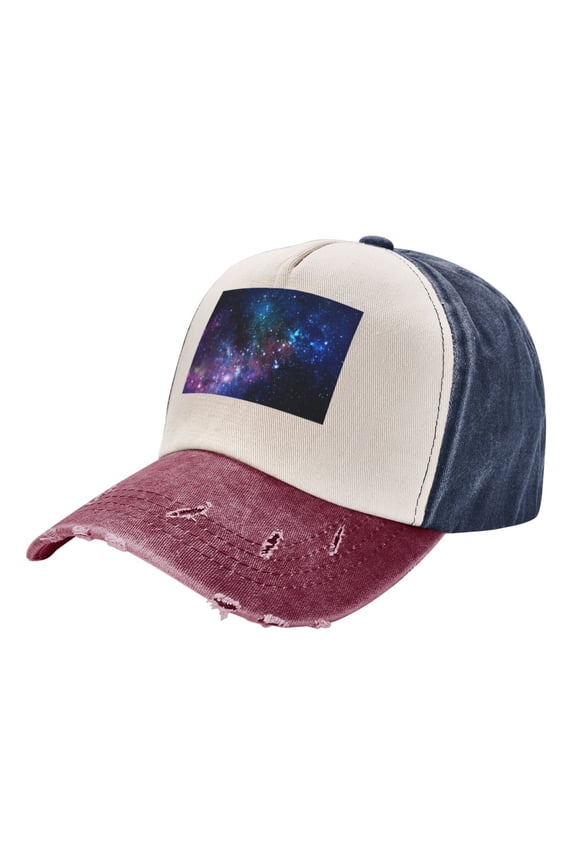 Space Galaxy Baseball Cap Distressed Adjustable Vintage Cotton Denim Hat for Women Men