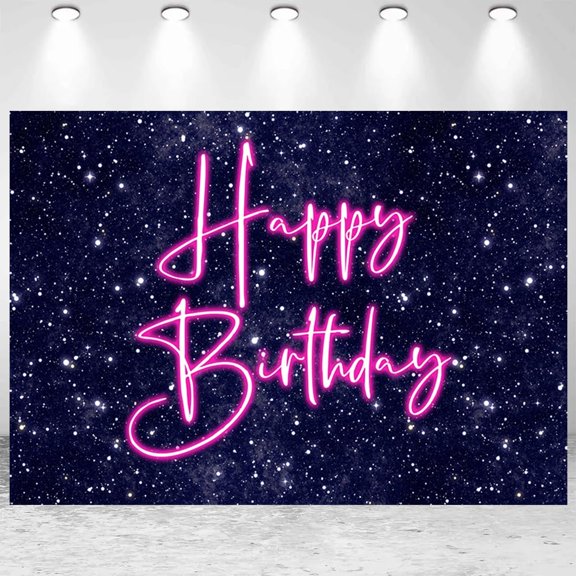 Space Galaxy Birthday Backdrop Starry Neon Happy Birthday Background Women Men Birthday Party Decorations Banner Photo Booth Props