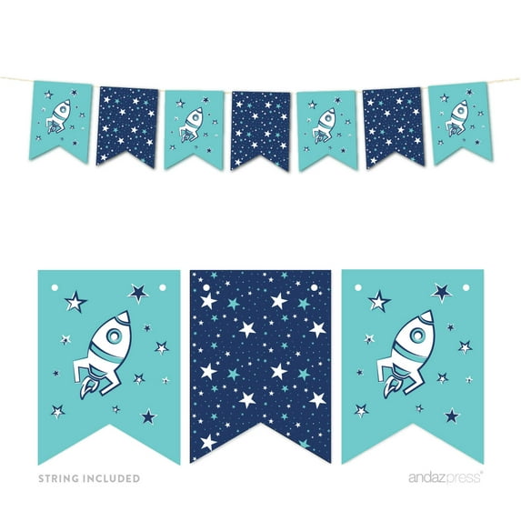 Space Galaxy Birthday Hanging Pennant Party Banner with String, Graphics, Approx. 7-Feet