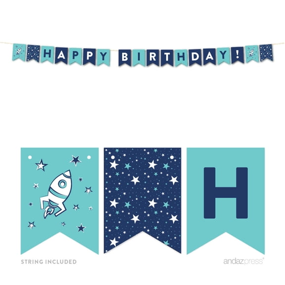 Space Galaxy Birthday Hanging Pennant Party Banner with String, Happy Birthday!, Approx. 7-Feet