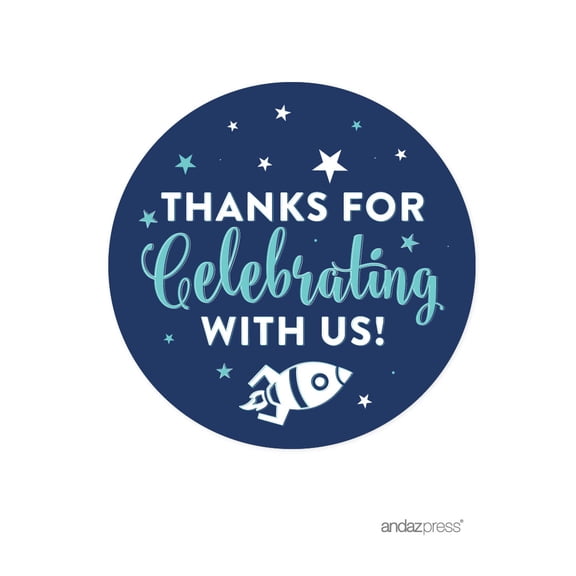 Space Galaxy Birthday, Thank You for Celebrating With Us! 40-PackRound Circle Gift Labels