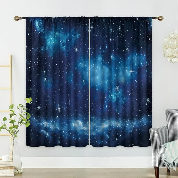 Space Galaxy Boys Curtains for Bedroom 42Wx63H Inch Rod Pocket Kids Outer Space Neubla Blue Starry Night Sky Planet Universe Cosmic Fantasy 2 Panel Window Treatment Set for Living Room Decor