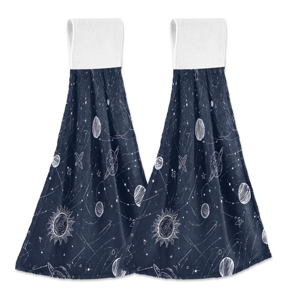 Space Galaxy Doodle Hand Towels 2 Pack Quick Drying Home Storage Kitchen Towel Hooks Dish Cloths 14''x18''
