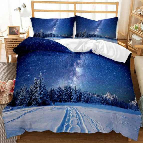 Space Galaxy Duvet Cover Set Polyester Comforter Cover With Pillowcase Full King Twin Size For Kids