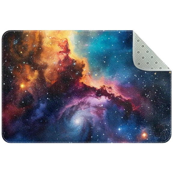 Space Galaxy Glitter Nebula Small Area Rug, Non-Slip Door Mat Indoor Floor Mat, Washable Kitchen Rug Entrance DMat for Bedroom Living Room