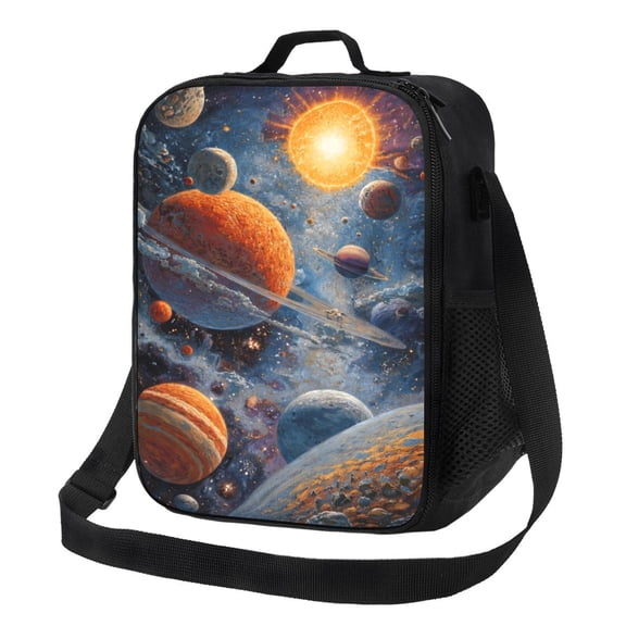 Space Galaxy Lunch Bag Insulated Thermal Box with Shoulder Strap & Handle for Work and Picnic