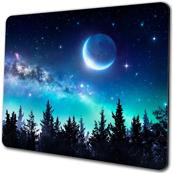 Space Galaxy Mouse Pad Tree Forest Moon Gaming Mousepad Non Slip Rubber Base Square Small Mouse Pads for Desk Wireless Mouse Computer Laptop Mouse Mat Desk Accessories Office Decor - Blue Black