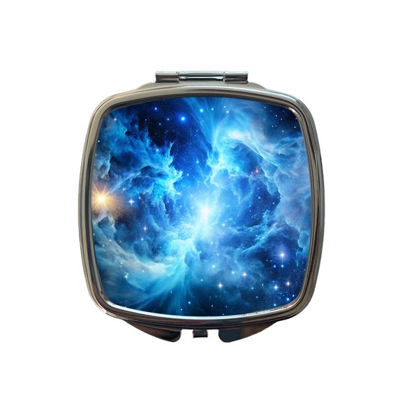 Space Galaxy Nebula Blue White Travel Makeup Handbag Purse Small Pocket Compact Mirror