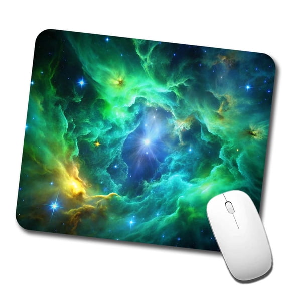 Space Galaxy Nebula Green Blue Mouse Pad Low Profile Gaming Mat