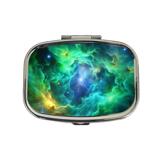 Space Galaxy Nebula Green Blue Small Travel Handbag Pill Box Case