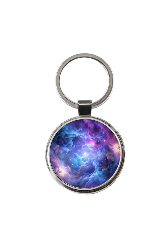 Space Galaxy Nebula Purple Blue Metal Round Keychain