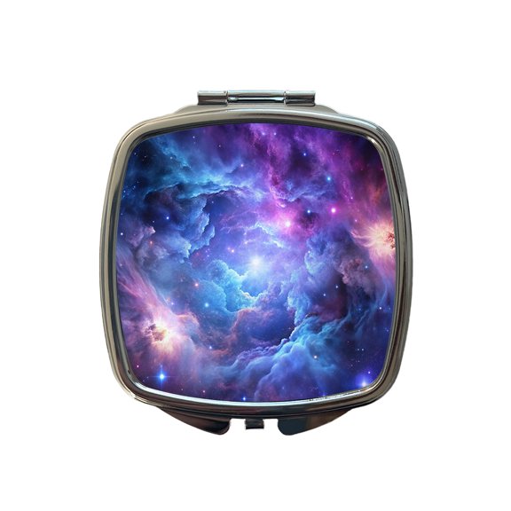 Space Galaxy Nebula Purple Blue Travel Makeup Handbag Purse Small Pocket Compact Mirror