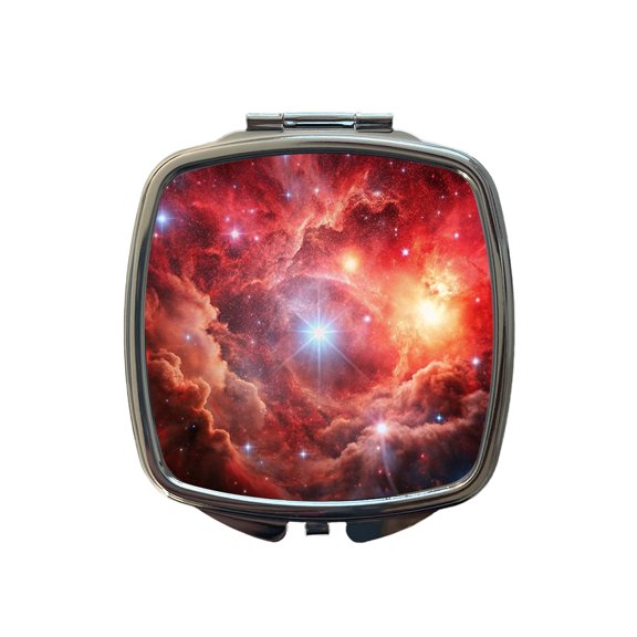 Space Galaxy Nebula Red Travel Makeup Handbag Purse Small Pocket Compact Mirror