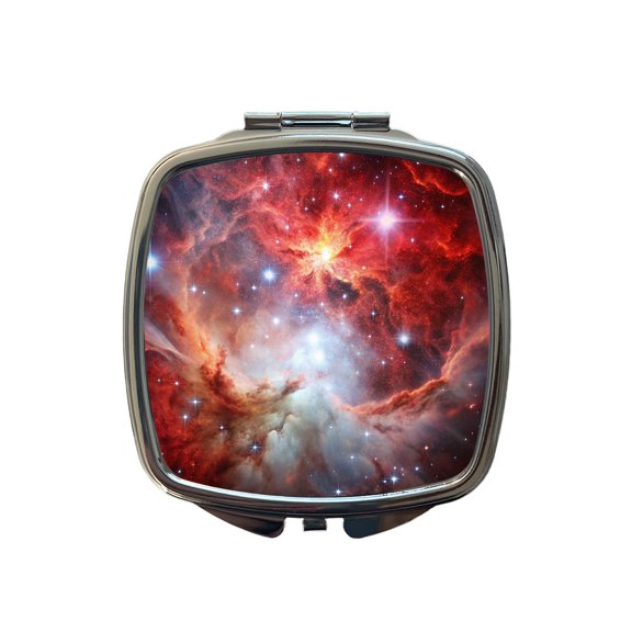 Space Galaxy Nebula Red White Travel Makeup Handbag Purse Small Pocket Compact Mirror
