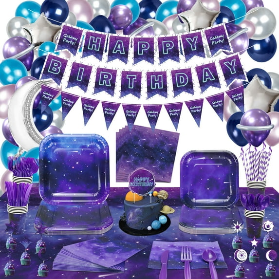 Space Galaxy Party Supplies Birthday Cake Topper, by Hegbolke (11 Count)