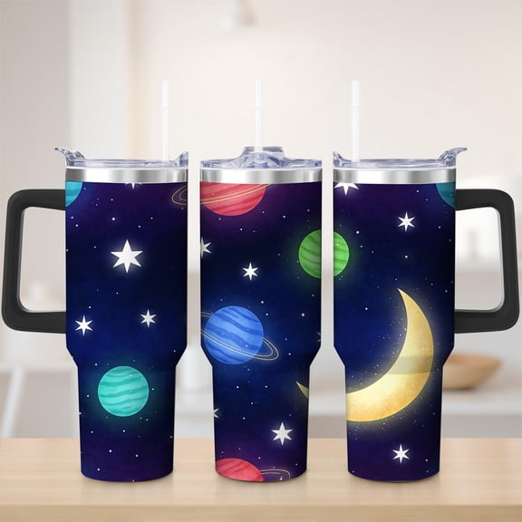 Space Galaxy Planets Stainless Steel Insulation Mug with Lid and Handle, 30oz