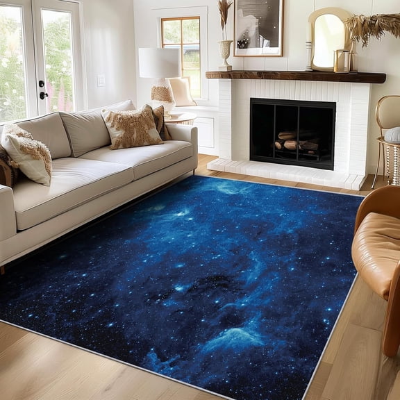 Space Galaxy Rug, Washable Blue Nebula Universe Rugs For Living Room Bedroom, Starry Sky Area Rug For Home Decor, Non Slip Backing Floor Carpet 2x3ft