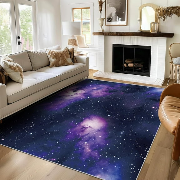 Space Galaxy Rug, Washable Purple Nebula Rugs For Living Room Bedroom, Universe Starry Sky Area Rug For Home Decor, Non Slip Backing Floor Carpet 2x3ft