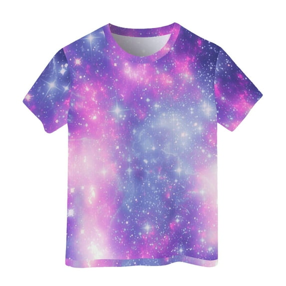 Space Galaxy Shirts Toddler Girls 3D Print Graphic Tees Short Sleeve Casual Loose Crewneck T-Shirt Funny Colorful Shirt Soft Breathable Summer Clothing 3-4 Years