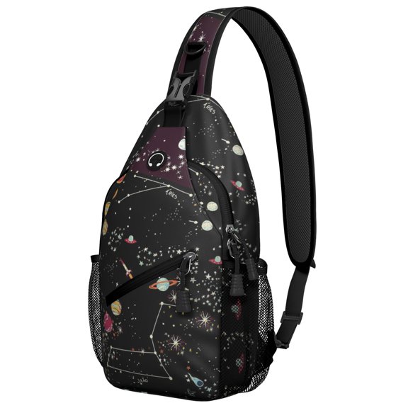 Space Galaxy Sling Backpack for Sci-fi Lovers, Astronaut and Planet Design, Starry Night Sky Crossbody Bag for Outer Space Enthusiasts