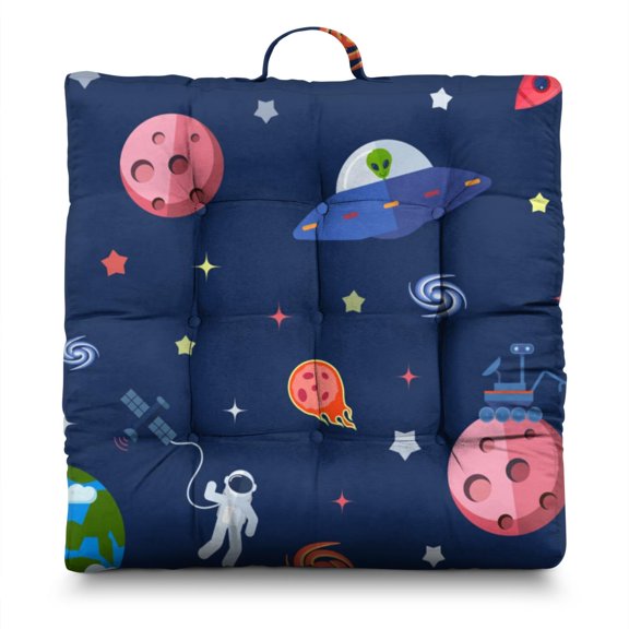 Space Galaxy Tatami Mat Seat, Oversized Square Floor Pillow with Rocket Print, Soft & Durable for Extended Use