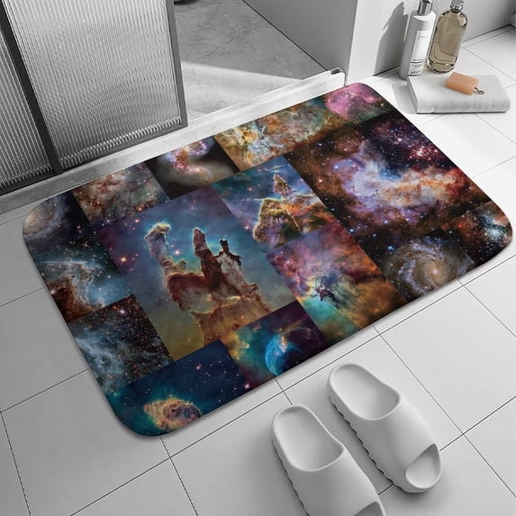 Space Galaxy Theme Bath Rugs Absorbent Non Slip Door Mats Soft Carpet Washable Doormat for Kitchen Bathroom Entry Way Decor Accessories 16x24 Inch