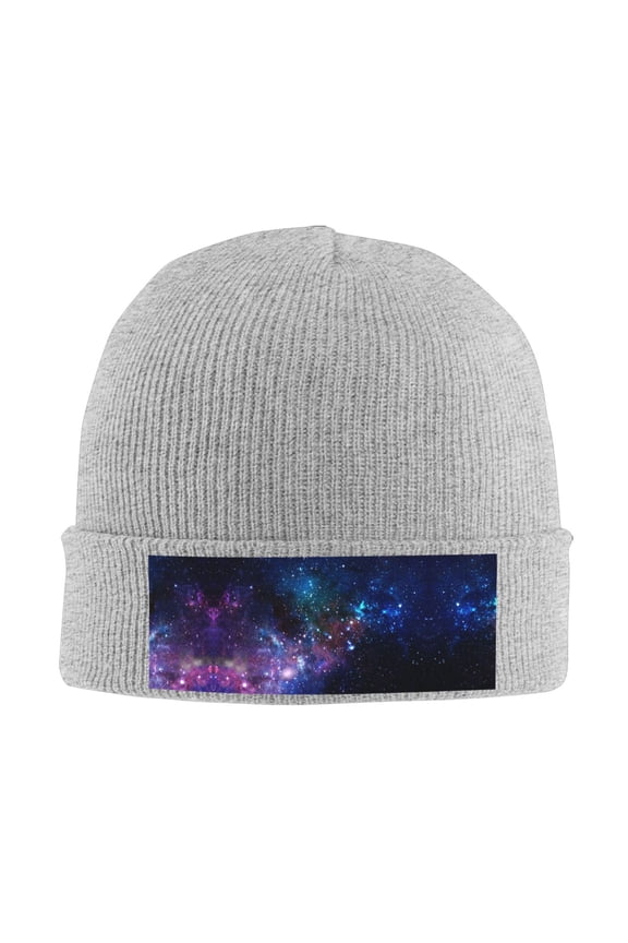 Space Galaxy Winter Beanie Hats for Men Women Warm Cozy Knitted Cuffed Skull Cap Gray
