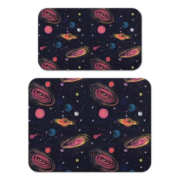 Space Geek Coffee Mat 2-Pack - Absorbent Kitchen Counter Mat for Coffee Maker, Sun and Rocket Design