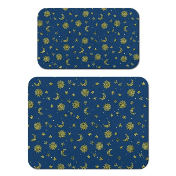 Space Geek Coffee Mat 2-Pack - Absorbent Kitchen Counter Mat for Coffee Maker, Sun and Rocket Design