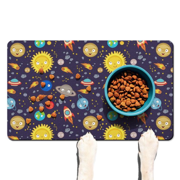 Space Geek Dog Feeding Mat, Nebula Cosmic Pet Food Mat, Waterproof Non-Slip Bowl Pad, Astronaut Design, Large Size