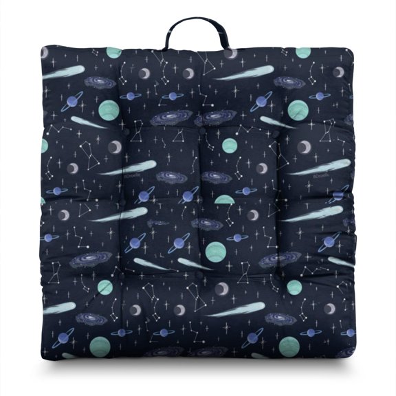 Space Geek Floor Cushion, Oversized Square Pillow with Sun & Moon Design, Skin-Friendly Fabric, Ideal for Meditation & Reading