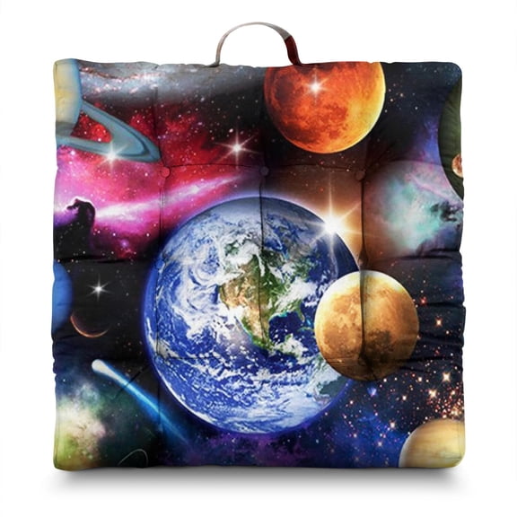 Space Geek Floor Cushion, Oversized Square Pillow with Sun & Moon Design, Skin-Friendly Fabric, Ideal for Meditation & Reading