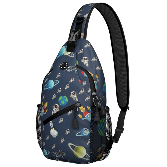Space Geek Sling Backpack, Astronaut and Rocket Design, Celestial Nebula Crossbody Bag for Sci-fi Lovers