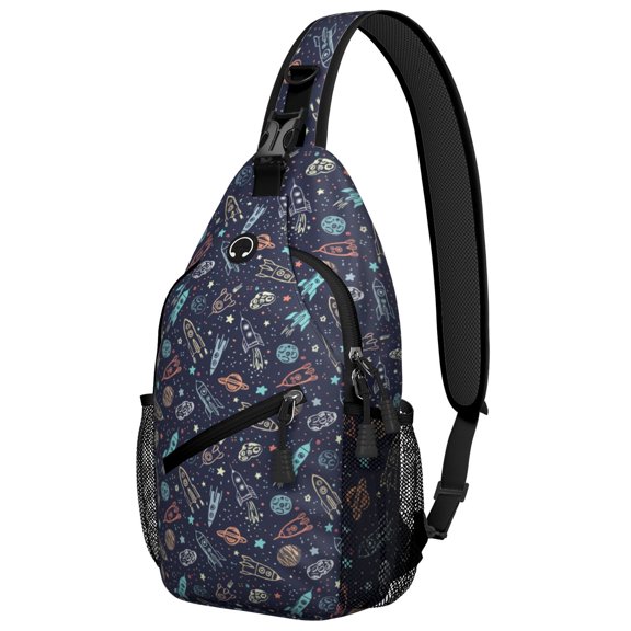 Space Geek Sling Backpack, Astronaut and Rocket Design, Celestial Nebula Crossbody Bag for Sci-fi Lovers
