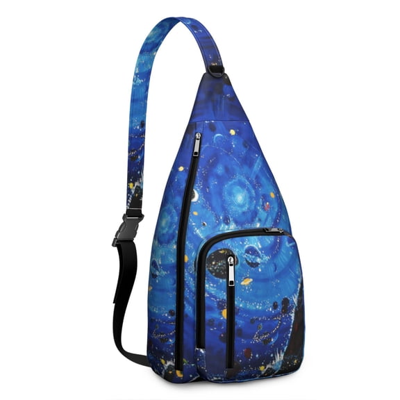 Space Geek Sling Backpack&nbsp;- Galactic Nebula Print Crossbody Bag, RFID Blocking Secure Pockets for Travel