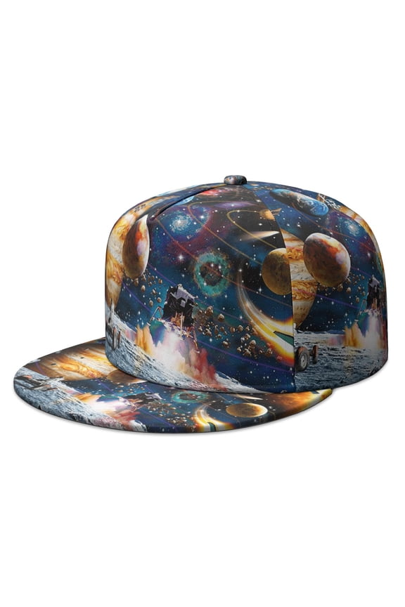 Space Geek Snapback – Rocket & Alien Print, Adjustable Baseball Cap for Sci-Fi Lovers, Casual Outdoor Wear